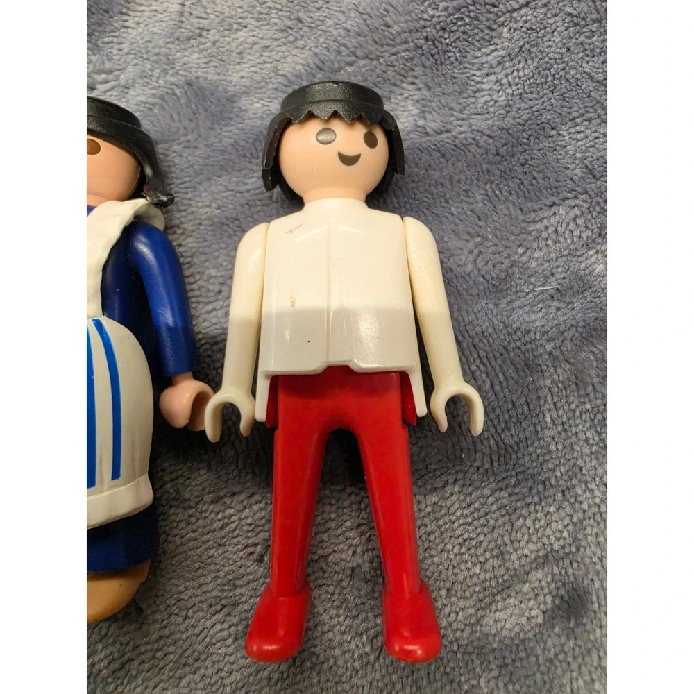 Vintage Playmobil Figures Lot of 3 Overalls Traditional Dress Red Pants Toy